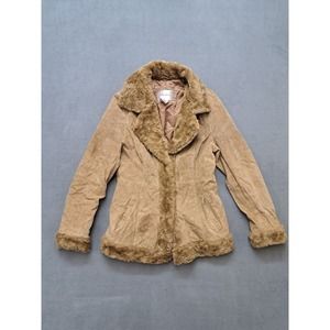 Y2K Vintage Xhilaration Khaki Brown Faux Fur Lined Suede Leather Jacket Medium
